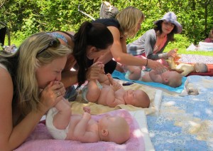 Baby Massage class held in the Garden at Idless Mill